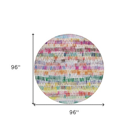 Homeroots 3' Green Ivory And Purple Striped Washable Area Rug – Stylish Indoor-outdoor Accent For Any Space 8' Round Polyester 589184