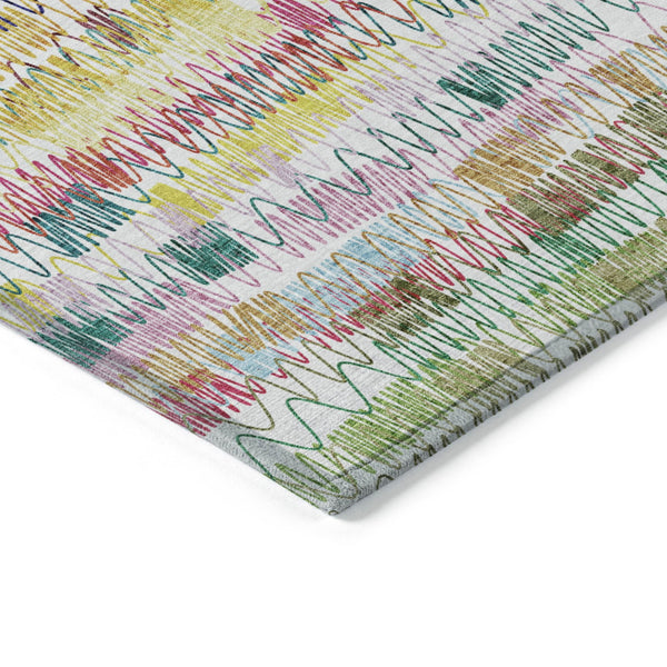 Homeroots 3' Green Ivory And Purple Striped Washable Area Rug – Stylish Indoor-outdoor Accent For Any Space 8' X 10' Polyester 589185