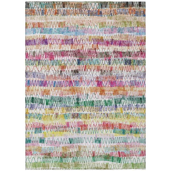HomeRoots 9' Vibrant Green Ivory and Purple Striped Washable Area Rug for Indoor and Outdoor Spaces, Durable Style 9' X 12' 589186