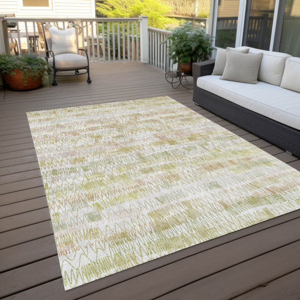 Homeroots 3' Green Ivory And Purple Striped Washable Area Rug – Stylish Indoor-outdoor Accent For Any Space 3' X 5' Polyester 589188