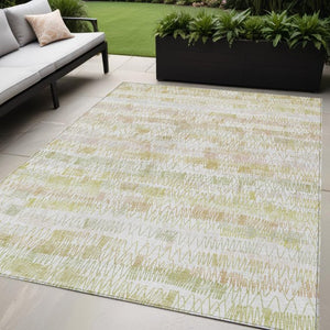 Homeroots 3' Green Ivory And Purple Striped Washable Area Rug – Stylish Indoor-outdoor Accent For Any Space 5' X 8' Polyester 589189