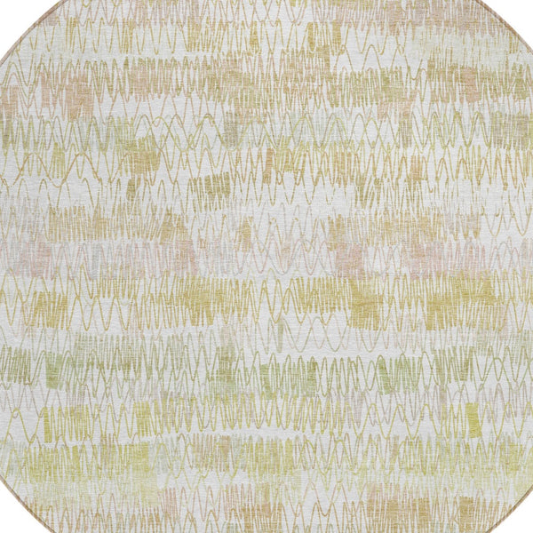 Homeroots 3' Green Ivory And Purple Striped Washable Area Rug – Stylish Indoor-outdoor Accent For Any Space 8' Round Polyester 589190