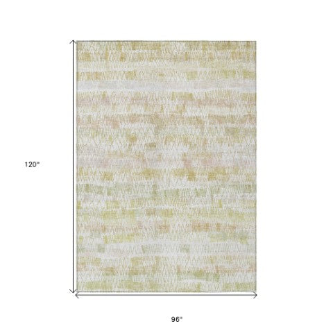 Homeroots 3' Green Ivory And Purple Striped Washable Area Rug – Stylish Indoor-outdoor Accent For Any Space 8' X 10' Polyester 589191