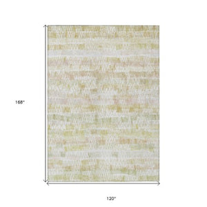 Homeroots 3' Green Ivory And Purple Striped Washable Area Rug – Stylish Indoor-outdoor Accent For Any Space 10' X 14' Polyester 589193