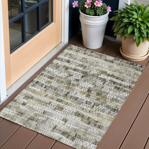 Homeroots 3' Green Ivory And Purple Striped Washable Area Rug – Stylish Indoor-outdoor Accent For Any Space 3' X 5' Polyester 589194