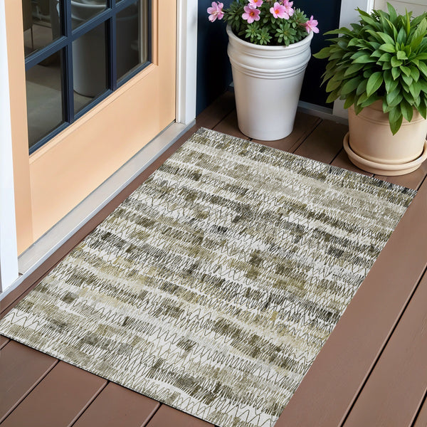 Homeroots 3' Green Ivory And Purple Striped Washable Area Rug – Stylish Indoor-outdoor Accent For Any Space 3' X 5' Polyester 589194