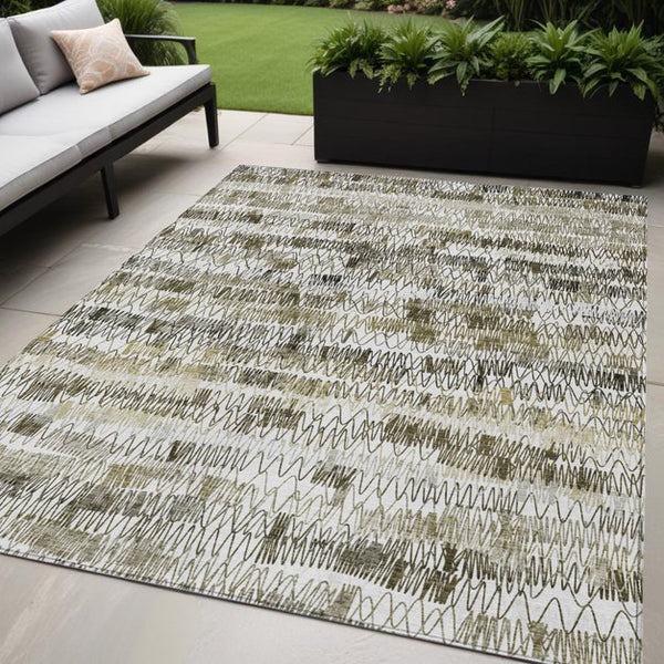 Homeroots 3' Green Ivory And Purple Striped Washable Area Rug – Stylish Indoor-outdoor Accent For Any Space 5' X 8' Polyester 589195