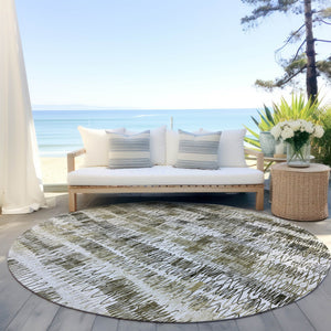 Homeroots 3' Green Ivory And Purple Striped Washable Area Rug – Stylish Indoor-outdoor Accent For Any Space 8' Round Polyester 589196