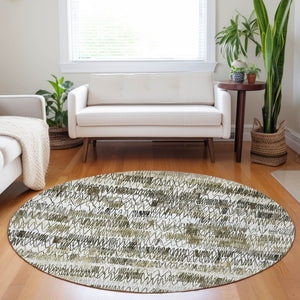 Homeroots 3' Green Ivory And Purple Striped Washable Area Rug – Stylish Indoor-outdoor Accent For Any Space 8' Round Polyester 589196