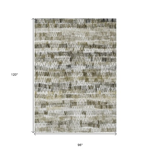 Homeroots 3' Green Ivory And Purple Striped Washable Area Rug – Stylish Indoor-outdoor Accent For Any Space 8' X 10' Polyester 589197