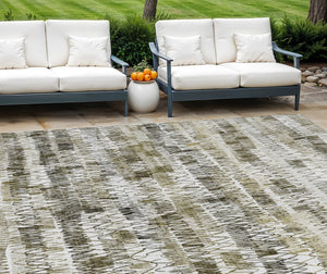 Homeroots 3' Green Ivory And Purple Striped Washable Area Rug – Stylish Indoor-outdoor Accent For Any Space 8' X 10' Polyester 589197