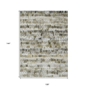 Homeroots 3' Green Ivory And Purple Striped Washable Area Rug – Stylish Indoor-outdoor Accent For Any Space 9' X 12' Polyester 589198