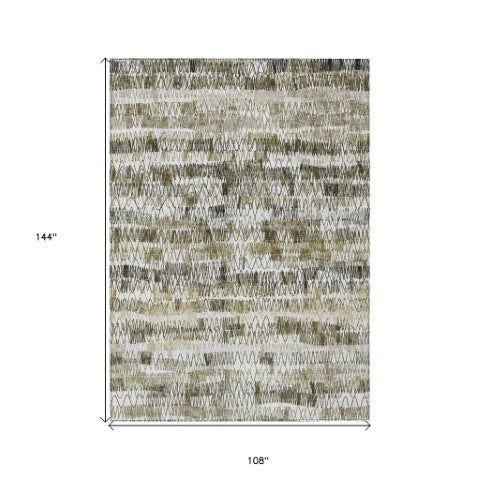 Homeroots 3' Green Ivory And Purple Striped Washable Area Rug – Stylish Indoor-outdoor Accent For Any Space 9' X 12' Polyester 589198