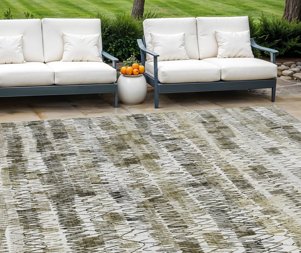 Homeroots 3' Green Ivory And Purple Striped Washable Area Rug – Stylish Indoor-outdoor Accent For Any Space 9' X 12' Polyester 589198