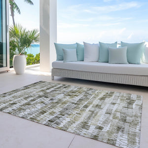 Homeroots 3' Green Ivory And Purple Striped Washable Area Rug – Stylish Indoor-outdoor Accent For Any Space 9' X 12' Polyester 589198