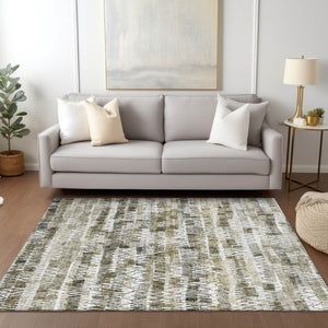 Homeroots 3' Green Ivory And Purple Striped Washable Area Rug – Stylish Indoor-outdoor Accent For Any Space 9' X 12' Polyester 589198