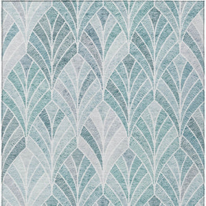 Homeroots 3' Aqua Mint Green And Silver Geometric Washable Area Rug For Indoor And Outdoor Spaces 3' X 5' Polyester 589200