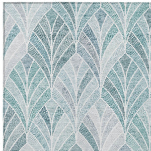 Homeroots 3' Aqua Mint Green And Silver Geometric Washable Area Rug For Indoor And Outdoor Spaces 3' X 5' Polyester 589200