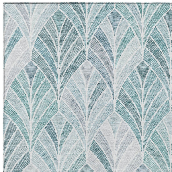 Homeroots 3' Aqua Mint Green And Silver Geometric Washable Area Rug For Indoor And Outdoor Spaces 3' X 5' Polyester 589200
