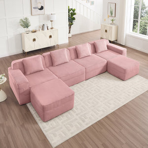 English Elm Modular U-Shape Sectional Sofa - Plush Corduroy Couch With Ottomans & Pillows For Modern Living W3041S00343
