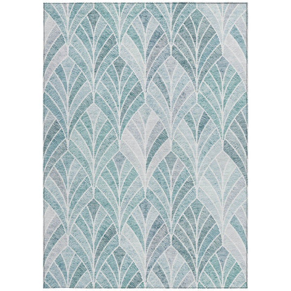 Homeroots 3' Aqua Mint Green And Silver Geometric Washable Area Rug For Indoor And Outdoor Spaces 5' X 8' Polyester 589201