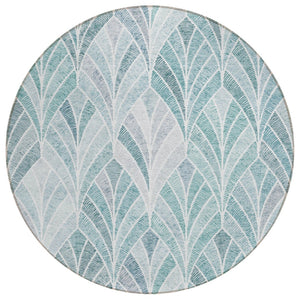 HomeRoots 5' Aqua Mint Green and Silver Geometric Area Rug - Stylish, Washable Indoor/Outdoor Comfort for Any Space 8' Round 589202