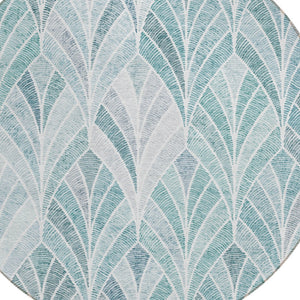 Homeroots 3' Aqua Mint Green And Silver Geometric Washable Area Rug For Indoor And Outdoor Spaces 8' Round Polyester 589202