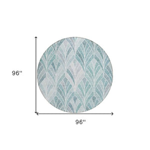 Homeroots 3' Aqua Mint Green And Silver Geometric Washable Area Rug For Indoor And Outdoor Spaces 8' Round Polyester 589202