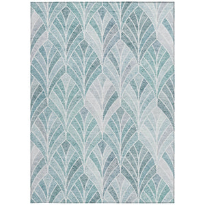 Homeroots 3' Aqua Mint Green And Silver Geometric Washable Area Rug For Indoor And Outdoor Spaces 8' X 10' Polyester 589203