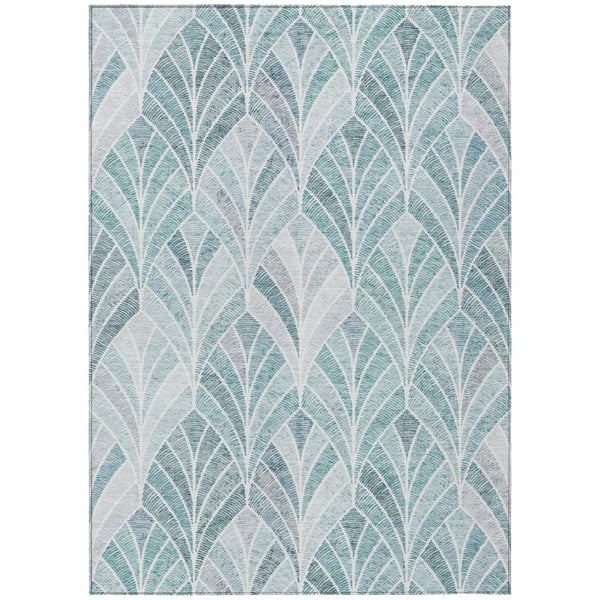 HomeRoots 5' Aqua Mint Green and Silver Geometric Area Rug - Stylish, Washable Indoor/Outdoor Comfort for Any Space 8' X 10' 589203