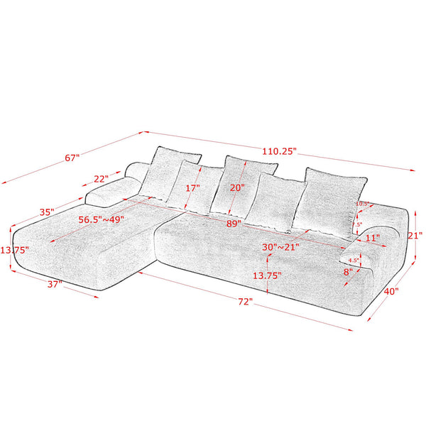 English Elm 110.25x67'' Compression Sofa Modern Upholstered L-Shape Sectional Couch 4-Seat Melange Velvet Comfort Grey W1413S00082