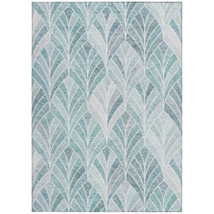 Homeroots 3' Aqua Mint Green And Silver Geometric Washable Area Rug For Indoor And Outdoor Spaces 9' X 12' Polyester 589204