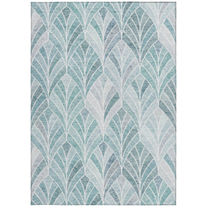 Homeroots 3' Aqua Mint Green And Silver Geometric Washable Area Rug For Indoor And Outdoor Spaces 9' X 12' Polyester 589204