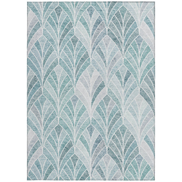 Homeroots 3' Aqua Mint Green And Silver Geometric Washable Area Rug For Indoor And Outdoor Spaces 9' X 12' Polyester 589204