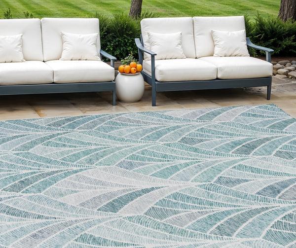 HomeRoots 9' Aqua Mint Green and Silver Geometric Area Rug - Durable, Washable, Indoor/Outdoor Style for Any Space 9' X 12' 589204