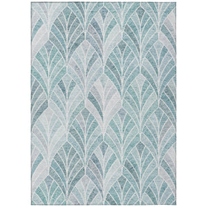 Homeroots 3' Aqua Mint Green And Silver Geometric Washable Area Rug For Indoor And Outdoor Spaces 9' X 12' Polyester 589204