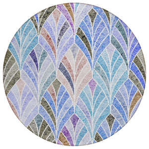HomeRoots 5' Vibrant Geometric Washable Area Rug for Indoor and Outdoor Spaces - Durable, Stylish & Easy Care 8' Round 589208
