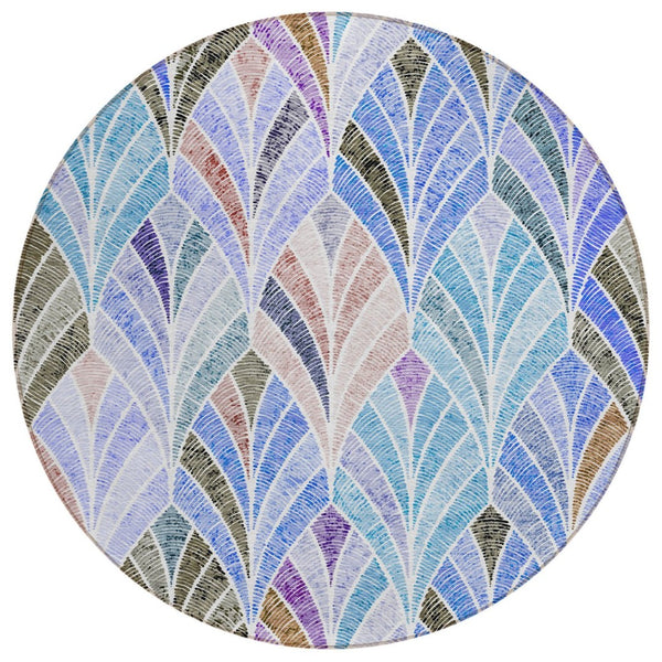 HomeRoots 5' Vibrant Geometric Washable Area Rug for Indoor and Outdoor Spaces - Durable, Stylish & Easy Care 8' Round 589208