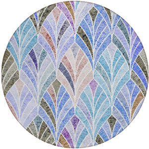 Homeroots 3' Aqua Mint Green And Silver Geometric Washable Area Rug For Indoor And Outdoor Spaces 8' Round Polyester 589208