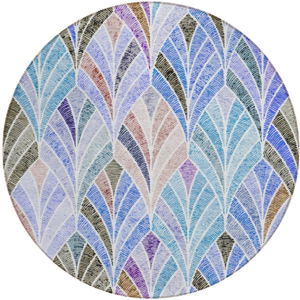 Homeroots 3' Aqua Mint Green And Silver Geometric Washable Area Rug For Indoor And Outdoor Spaces 8' Round Polyester 589208