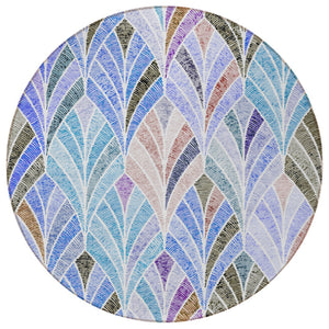 Homeroots 3' Aqua Mint Green And Silver Geometric Washable Area Rug For Indoor And Outdoor Spaces 8' Round Polyester 589208