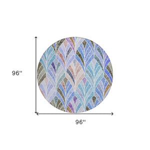 Homeroots 3' Aqua Mint Green And Silver Geometric Washable Area Rug For Indoor And Outdoor Spaces 8' Round Polyester 589208