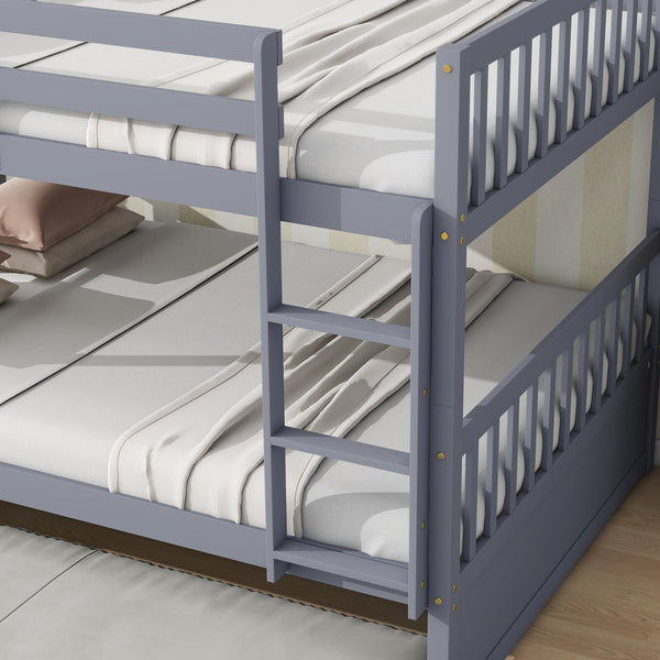 English Elm Full Over Full Bunk Bed With Twin Trundle, Ladder & Guardrails - Rustic Grey, Space-Saving Design W504S00178