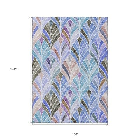 Homeroots 3' Aqua Mint Green And Silver Geometric Washable Area Rug For Indoor And Outdoor Spaces 9' X 12' Polyester 589210