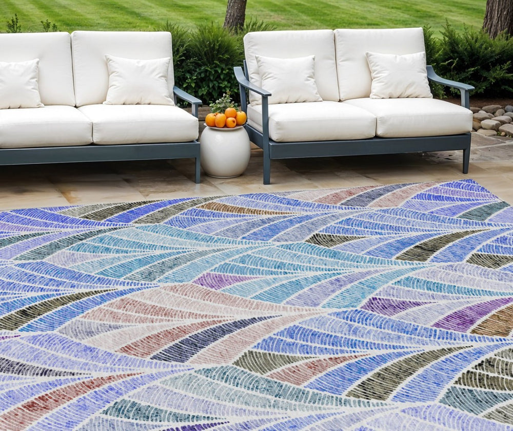 HomeRoots 9' Stylish Geometric Washable Area Rug in Blue, Brown, and Purple for Indoor and Outdoor Spaces 9' X 12' 589210