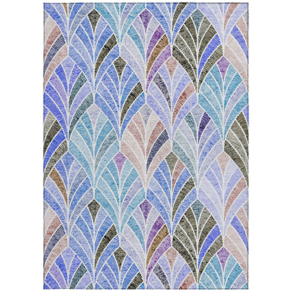 Homeroots 3' Aqua Mint Green And Silver Geometric Washable Area Rug For Indoor And Outdoor Spaces 9' X 12' Polyester 589210