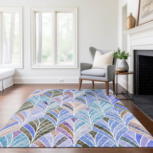 Homeroots 3' Aqua Mint Green And Silver Geometric Washable Area Rug For Indoor And Outdoor Spaces 9' X 12' Polyester 589210