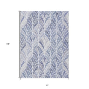 Homeroots 3' Aqua Mint Green And Silver Geometric Washable Area Rug For Indoor And Outdoor Spaces 5' X 8' Polyester 589213