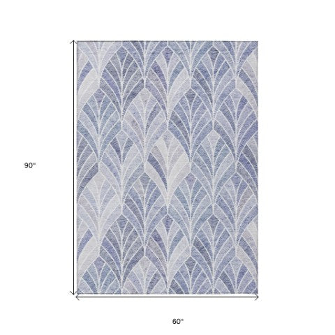 Homeroots 3' Aqua Mint Green And Silver Geometric Washable Area Rug For Indoor And Outdoor Spaces 5' X 8' Polyester 589213