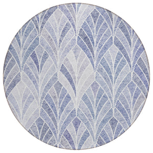 HomeRoots 5' Denim Blue and Sky Blue Geometric Washable Area Rug for Indoor and Outdoor Style and Durability 8' Round 589214